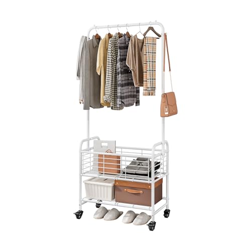 SUOERNUO Laundry Basket with Wheels Rolling Laundry Hamper Laundry Sorter Cart Shelf Hanging Rack,White - color: White