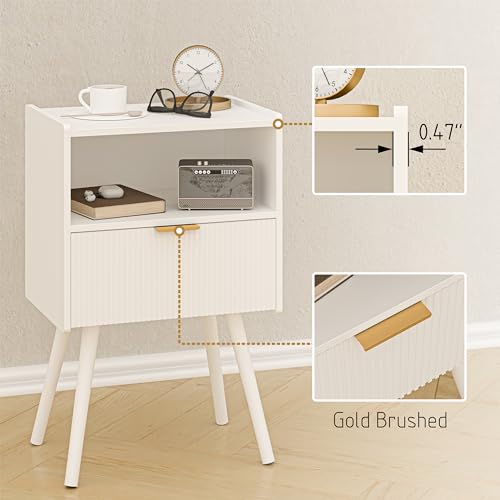 JOONEE White Nightstand,Modern Bedside Table with Storage Drawer and Open Wood Shelf, for Living Room, Bedroom and Small Spaces, Accent Night Stand with Solid Wood Legs, Easy Assembly,Classic White - color: White