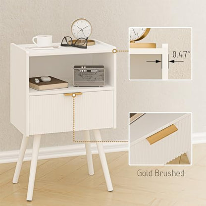 JOONEE White Nightstand,Modern Bedside Table with Storage Drawer and Open Wood Shelf, for Living Room, Bedroom and Small Spaces, Accent Night Stand with Solid Wood Legs, Easy Assembly,Classic White - color: White