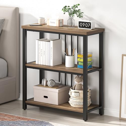 FOLUBAN Small Bookshelf and Bookcase, 3 Tier Open Book Shelf, Modern Metal and Wood Shelving Unit for Living Room Bedroom, Oak - color: Oak, size: 12.6"D x 29.5"W x 32.3"H