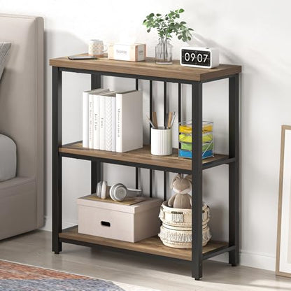 FOLUBAN Small Bookshelf and Bookcase, 3 Tier Open Book Shelf, Modern Metal and Wood Shelving Unit for Living Room Bedroom, Oak - color: Oak, size: 12.6"D x 29.5"W x 32.3"H