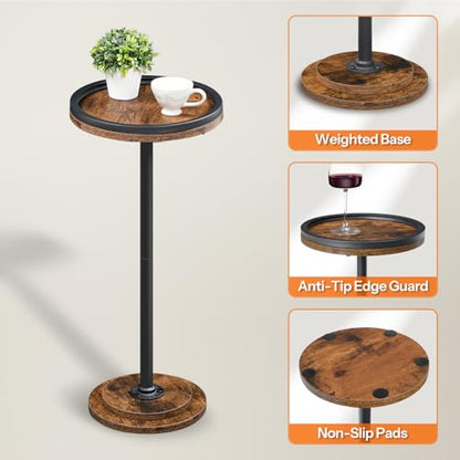 HOOBRO Small Round Side Tables, Set of 2, Drink Tables, Coffee Martini Tables with Pedestal Accent for Small Spaces in Living Room, Bedroom, Sofa Couch, Rustic Brown BF168BZP201 - color: Rustic Brown + Black
