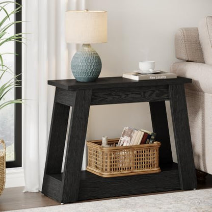 Tribesigns Wood End Table, Small Side Table with 2 Storage Shelves, Rustic Accent Narrow Nightstand for Living Room, Bedroom (2, Black) - color: Black