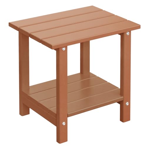Adirondack Outdoor Side Table, 16.6" Small Patio End Table, 2-Tier HDPE Plastic Table for Poolside Porch Garden, Weather Resistant & Easy Assembly (Teak, Rectangle) - color: Teak, style: Rectangle