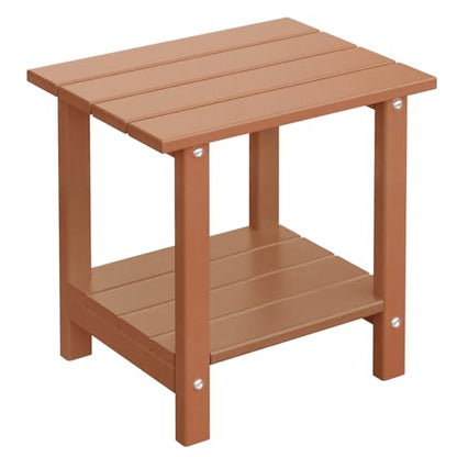 Adirondack Outdoor Side Table, 16.6" Small Patio End Table, 2-Tier HDPE Plastic Table for Poolside Porch Garden, Weather Resistant & Easy Assembly (Teak, Rectangle) - color: Teak, style: Rectangle