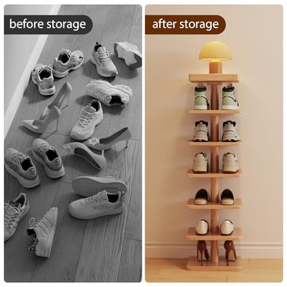 6-Tier Vertical Shoe Rack, Narrow Shoe Tower for Small Space - color: Natural, size: 11.4"D×10.8”W×43.3"H