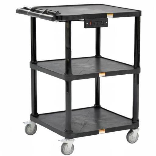Pearington 3-Shelf Mobile Utility Cart with 3 Outlets and 8' Cord, Heavy-Duty Service Cart for Offices and Warehouses with 3 Shelves, Black - size: 1 Pack