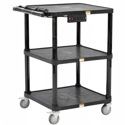 Pearington 3-Shelf Mobile Utility Cart with 3 Outlets and 8' Cord, Heavy-Duty Service Cart for Offices and Warehouses with 3 Shelves, Black - size: 1 Pack