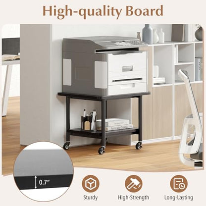 GOFLAME Under Desk Printer Stand, 2-Tier Mobile Printer Table with Storage Shelf, Metal Frame, Rolling Printer Cart Holder Storage Rack with Lockable Wheels for Home Office, Black - color: Black