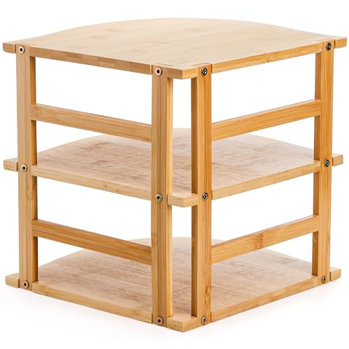 Goaste 3-Tier Bamboo Corner Shelf, Kitchen Countertop Storage Organizer, Cabinet Plate Rack for Pantry Organization, Bathroom, Desktop, 9.5 x 9.5 x 9.5 Inch