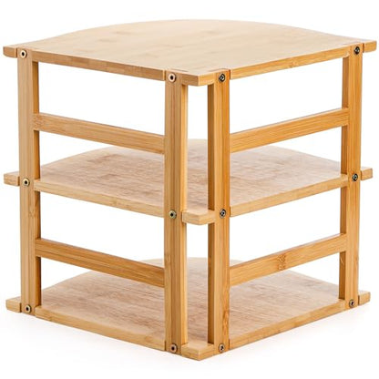 Goaste 3-Tier Bamboo Corner Shelf, Kitchen Countertop Storage Organizer, Cabinet Plate Rack for Pantry Organization, Bathroom, Desktop, 9.5 x 9.5 x 9.5 Inch