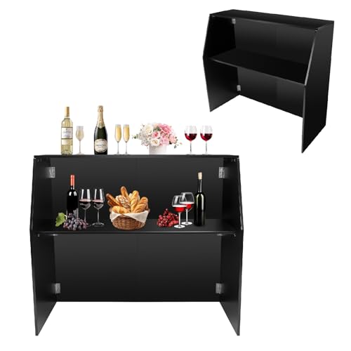 47.75" Foldable Portable Event Bar Cabinet - Mobile Bartending Station with Top & Middle Shelves, Strong Load Capacity, Complete Accessories for Parties, Picnics, Barbecues & Catering (Black)