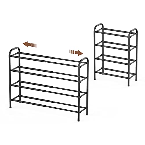 Gonfoam 4-Tier Expandable Shoe Rack,Adjustable Shoe Shelf Storage Organizer Heavy Duty Metal Free Standing Shoe Rack for Entryway Closet Doorway (Black) | Tool-Free Assembly, Metal Material, Adjustable Shoe Organizer, Sturdy, Small Space Solution, Dorms,