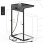 C Shaped End Table with Charging Station, Adjustable Height Side Table for Couch, Small Side Table, 33.2'' Tall Couch Tables that Slide Under, Tv Tray End Table for Living Room, Gray Walnut - color: Gray Walnut (1 Pack), style: With Plug