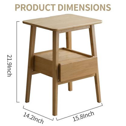 JIKUGO Nightstand Mid Century Modern and Drawers Display Cabinet for Bedroom Bamboo Bedside Tables 21.9x15.8x14.2in Night Stands Bed Side Table Bamboo - color: Bamboo