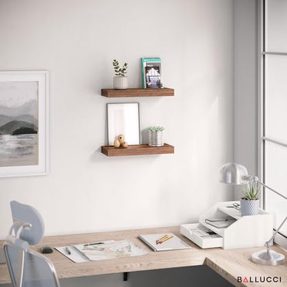 Ballucci Floating Shelves, 16" Wood Wall Shelf Set of 2, with Invisible Brackets for Bathroom, Living Room, Bedroom, Kitchen, Nursery, 6" Deep, Rustic Brown - color: Rustic Brown, size: 15.8 in (1.5)