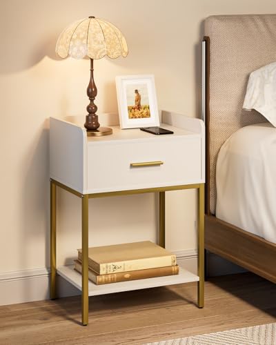 Nightstand,3-Tier Modern Night Stand,Bedside Table with Storage Drawer and Shelf,Small Side Table for Bedroom,Living Room,White - color: White
