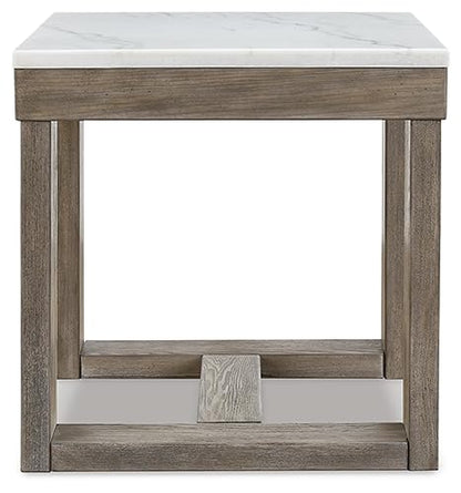 Signature Design by Ashley Square Marble End Table, 24 in, Grayish Brown | Premium natural stone surface for unique character, Sturdy oak veneer and MDF substrate trestle base, Loyaska Series - color: Two Tone