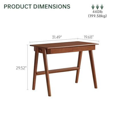 100% Solid Wood Desk Home Office Desk Mid Century Modern Rubberwood Writing Computer Desk with Drawer for Home Office 31" W - color: Teak-rubberwood, size: 31"W