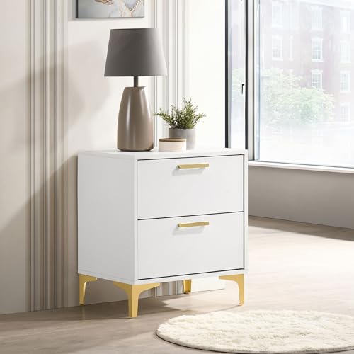 22" Sleek Frame Bedside Stand, Nightstand with Spacious Drawers, Accent Table for Bedroom with Metallic Details for Home Decoration, White - color: White