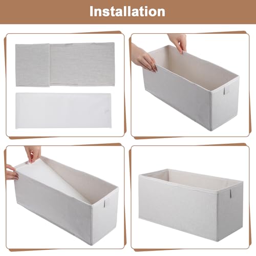 4 Pcs Narrow Fabric Storage Bins Small Foldable Long Storage Baskets Closet | Bin Organizer,for Shelves Long Washable Linen Box Container,with Handles,for Organizing Clothes Toy Pantry Wardrobe Closet
