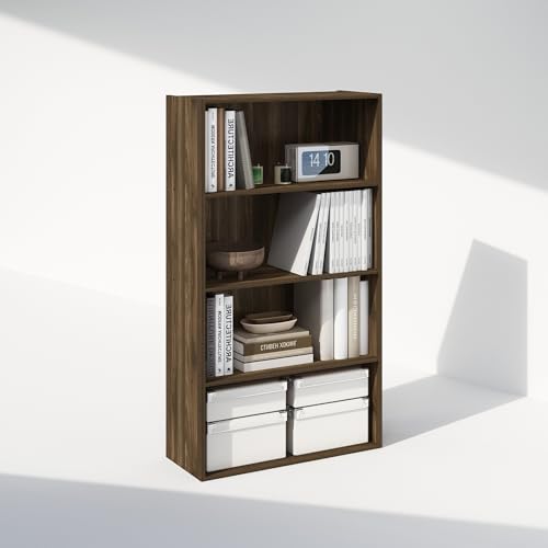 Furinno Simple Book Shelf, 4-Tier Bookshelf, Bookcase with Open Shelf, 9.4 x 23.6 x 41.7, for Living Room, Bedroom, Home Office, Columbia Walnut - color: Columbia Walnut, size: 4-Tier, Standard