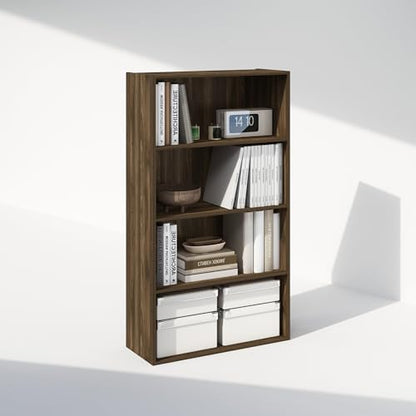 Furinno Simple Book Shelf, 4-Tier Bookshelf, Bookcase with Open Shelf, 9.4 x 23.6 x 41.7, for Living Room, Bedroom, Home Office, Columbia Walnut - color: Columbia Walnut, size: 4-Tier, Standard