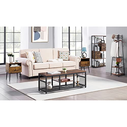 VECELO Modern Nightstands Set of 2,Square End Side Table with Drawer and Storage Space for Bedroom and Living Room - color: Antique Brown（2 Sets）