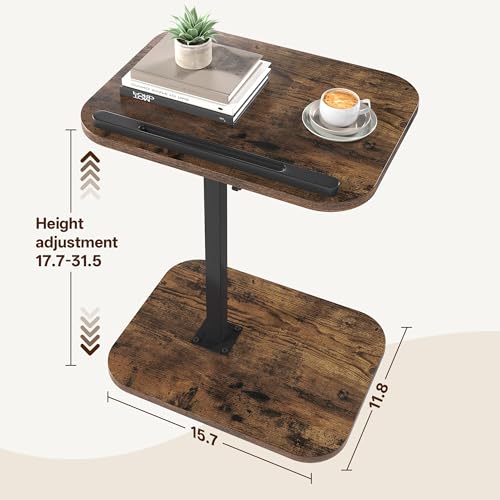TV Tray Table, Sofa Side Armrest Tray, C Shaped End Table | Adjustable Height, Flip-Top, Snack Side Table with 360° Swivel and 180° Tilt, for Couch, Small Spaces, Bed, Chair, Brown - color: Brown