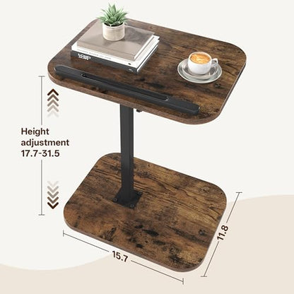 TV Tray Table, Sofa Side Armrest Tray, C Shaped End Table | Adjustable Height, Flip-Top, Snack Side Table with 360° Swivel and 180° Tilt, for Couch, Small Spaces, Bed, Chair, Brown - color: Brown