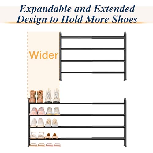 ENJOYBASICS 4 Tier Expandable Shoe Rack for Closet, Free Standing Metal Shoe Shelf Storage Organizer Holder 24 Pairs, Adjustable Width Shoe Rack for Entryway Small Space, Black - size: 4 Tier (8-24 Pairs)