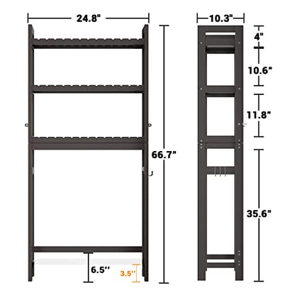 Homykic Over The Toilet Storage, Bamboo 3-Tier Over-The-Toilet Space Saver Organizer Rack, Stable Freestanding Above Toilet Stand with 3 Hooks for Bathroom, Restroom, Laundry, Espresso - color: Espresso