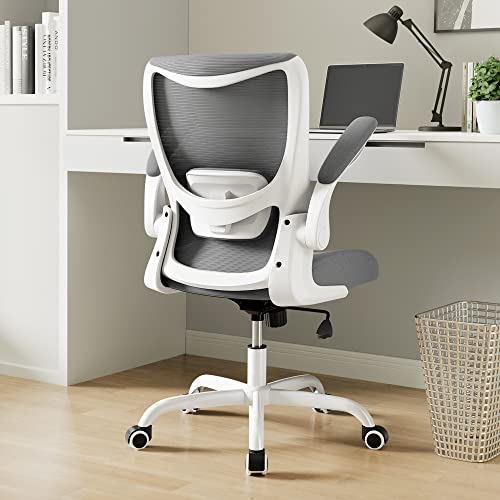 MUXX.STIL Office Chair, Ergonomic Desk Chair with Adjustable Lumbar Support and Flip up Armrest, Breathable Mesh Computer Chair for Home Office, Gray - color: Grey
