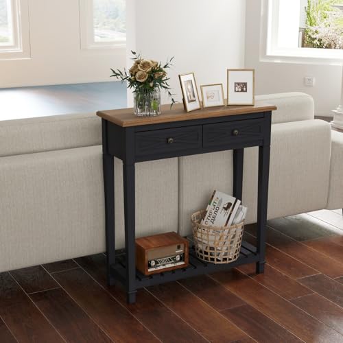 Narrow Entryway Table - Console Table with 2 Drawers, Wood Sofa Table with Storage Shelf, Couch Table Behind Sofa, Farmhouse Entryway Table for Hallway Entryway Living Room, Black - color: Black