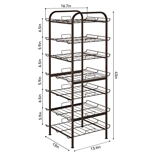 smusei Water Bottle Organizer 7 Tier Free Standing Vertical Metal Water Bottle Rack Shelf Adjustable Water Bottle Beverage Drink Stand Holder for Kitchen Pantry Food Storage, Bronze - size: 7 Tier