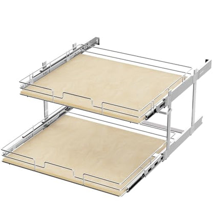 ROOMTEC 2 Tier Individual Pull Out Cabinet Organizer 28½"W x 21½"D, Slide Out Wood Shelves Organizers, Pull Out Drawers Organization and Storage for Kitchen Cabinet - size: 28½" W x 21½" D