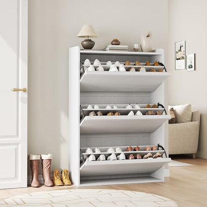 Garvee Shoe Cabinet with 3 Flip Drawers, Hidden Wood Shoe Cabinet,Freestanding Shoe Storage Cabinet with Adjustable Shelf for Entryway Hallwa, Living Room, Living Room, White - color: White