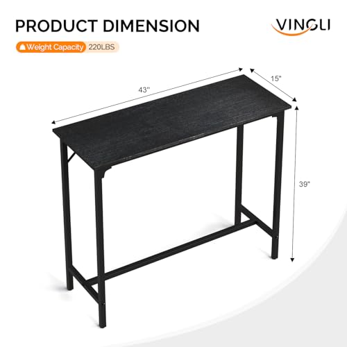 VINGLI 43 Inch Bar Table, Rectangular Counter Height Home Pub Table, Black | High Top, Multi-Scene Use for Kitchen Dining Living Room Sofa Entryway, Wooden Tabletop & Metal Base, Easy to Install - color: Black, size: 43"L