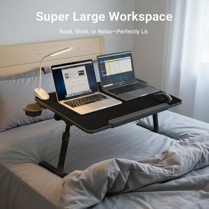 iXTRA Adjustable Laptop Lap Desk with Cooling Fan USB Light for Adults - color: Black,70x45cm