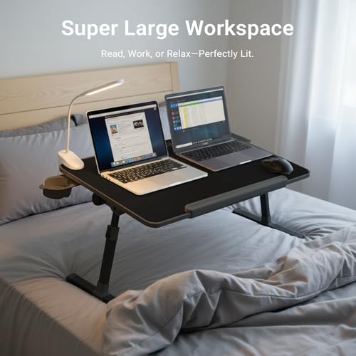 iXTRA Adjustable Laptop Lap Desk with Cooling Fan USB Light for Adults - color: Black,70x45cm