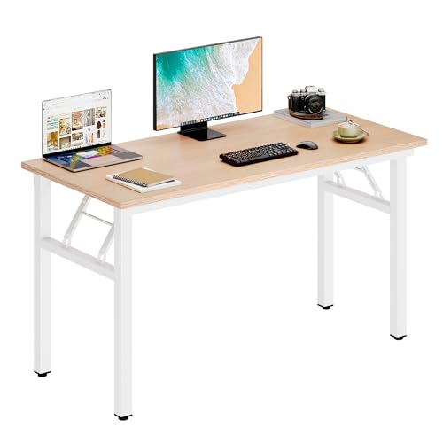 DlandHome 47 Inch Folding Computer Desk, Fully Assembled, Pink Oak | Foldable Writing Table, Portable Activity Conference Table for Home Office, Wood Top Metal Frame, Collapsible Easy Storage - color: Pink Oak + White, size: 47 Inches