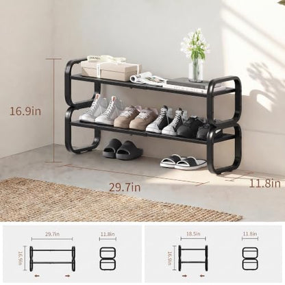 2 Tier Shoe Rack - Expandable Shoe Organizer for Closet, Adjustable Metal Shoe Shelf Storage, Stackable Long Shoe Stand Holder for Garage, Entryway, Door Entrance - size: 2 Tier