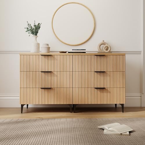 25.6" W Fluted Nightstand with 3 Drawer Dresser, Modern Wood Night Stands | Bedside Table for Bedroom King/Queen Bed, End Table with Robot-friendly Legs for Living Room,Entry - color: 3 Drawers-1pcs-oak