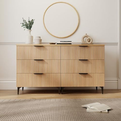 25.6" W Fluted Nightstand with 3 Drawer Dresser, Modern Wood Night Stands | Bedside Table for Bedroom King/Queen Bed, End Table with Robot-friendly Legs for Living Room,Entry - color: 3 Drawers-1pcs-oak