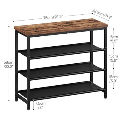 HOOBRO Shoe Rack with 3 PU Shelves, 4-Tier Shoe Storage Organizer for Closet and Entryway, Holds 9-12 Pairs of Shoes, Sturdy Metal Frame, Small Spaces, Rustic Brown and Black BF94XJ01