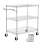 VEVOR Kitchen Utility Cart, 3 Tiers, Wire Rolling Table with 661 LBS Capacity, Steel Service Desk on Wheels, Metal Storage Trolley with 80 mm Deep Basket Curved Handle 6 Hooks - size: 18"D x 30"W x 32.4"H