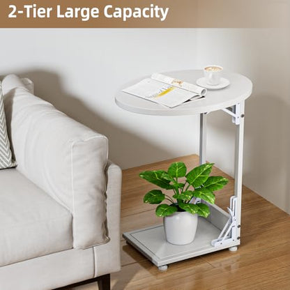 Elbourn Folding Side Table End Couch Tables,Metal Frame C-Shaped TV Stand for Living Room, Bedroom, Coffee Table(White) - size: White