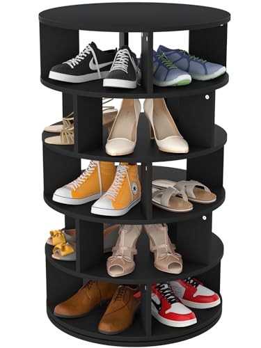 Aheaplus Rotating Shoe Rack, 5-Tier Wood Shoe Organizer for Closet, 360° Spinning Shoe Rack Tower Space-Saving Shoe Storage Shelf for Entryway, Garage, Bedroom, Black - color: Black, size: 5-Tier