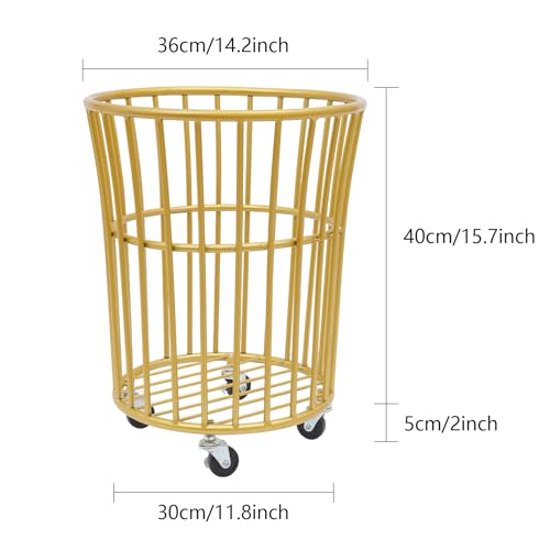 Wire Metal Rolling Laundry Basket on Wheels | Mesh Wire Laundry Basket Storage Cart for Bathroom Bedroom Dirty Clothes Storage,11.8in Base Diameter, 14.2(D)×15.7in(H) - size: C