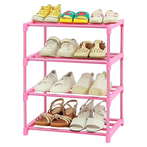 HITHIM 4-Tier Free Standing Shoe Racks for 6-8 Pairs Shoe Storage,Kids Shoe Racks for Small Place,Lightweight Stackable Shoe Shelf Organizer for Entryway, Doorway and Closet,Pink - color: Pink, size: 4-Tier